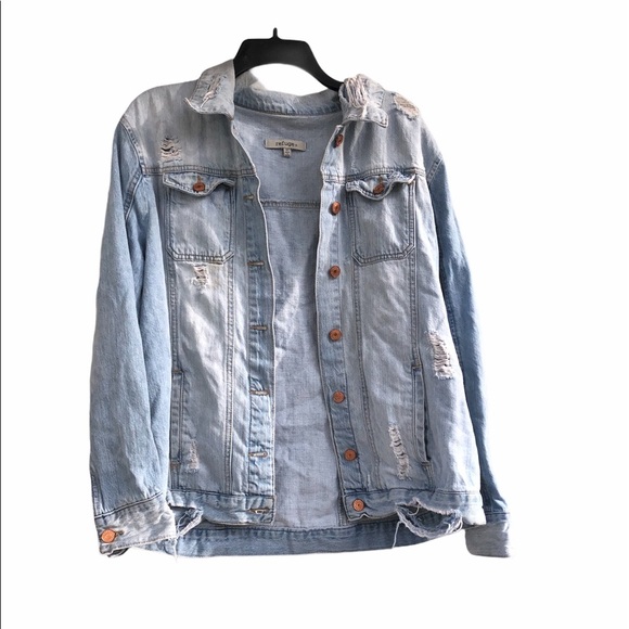Refuge size 1X blue jean denim distressed jacket - Picture 1 of 8
